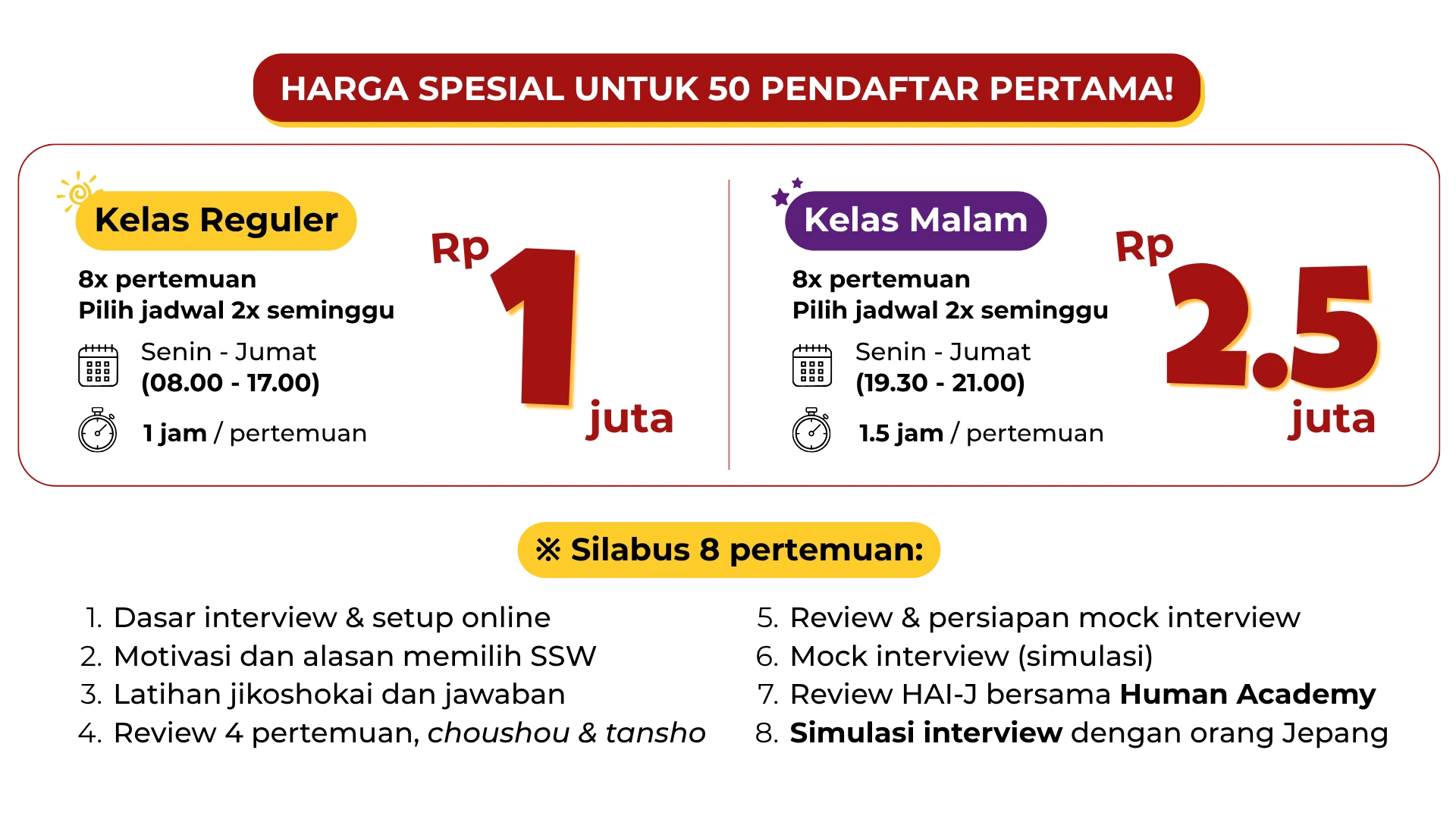Detail dan harga spesial kelas persiapan interview Human Mandiri Indonesia